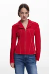 Desigual Topstitch Detail Stretch Cotton Jacket In Red