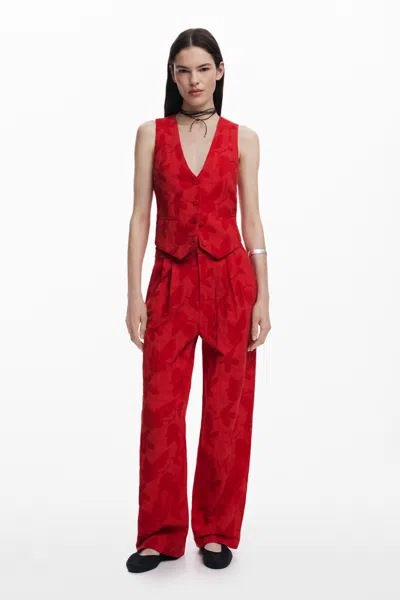 Desigual Printed Pleated Trousers In Red