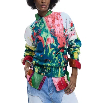Desigual Red Marabou Sweatshirt In Multi