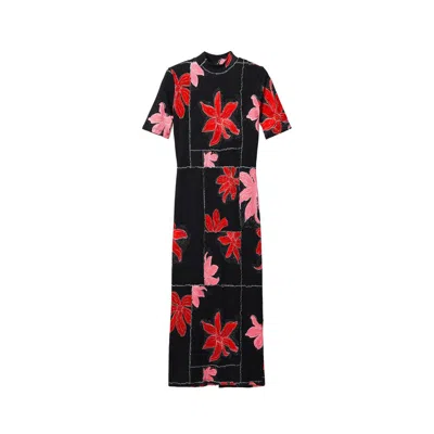 Desigual Ribbed Floral Midi Dress In Red