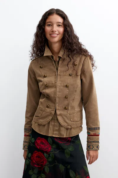 Desigual Regular Cotton Jacket In Brown