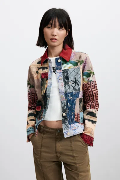 Desigual Regular Patchwork Cotton Jacket In Red