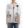 Desigual Relaxed Fit Zip Front Cotton Shirt In White