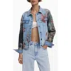 Desigual Renaissance Print Denim Trucker Jacket In Blue
