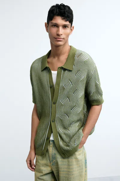 Desigual Retro Polo Sweater In Green