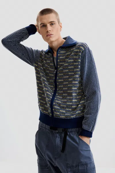 Desigual Retro Zipper Sweater In Blue