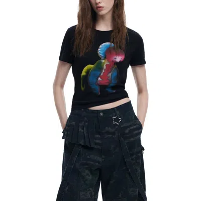 Desigual Reversible Graphic T-shirt In Black