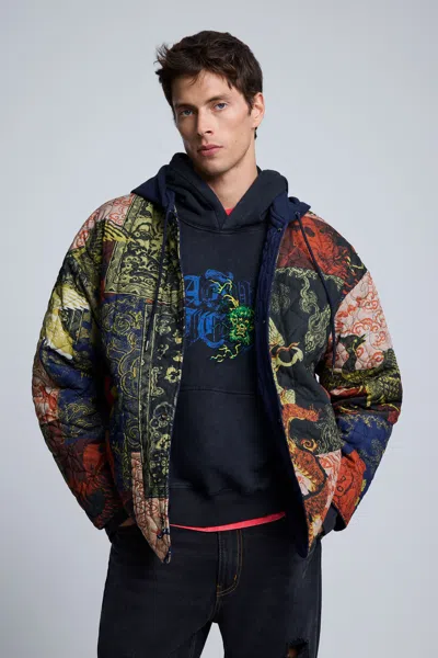 Desigual Reversible Hooded Jacket In Blue