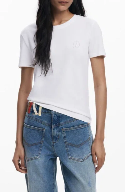 DESIGUAL DESIGUAL RHINESTONE EMBELLISHED STRETCH COTTON T-SHIRT