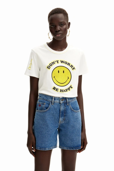 Desigual Smiley® Rhinestone Embellished Stretch Cotton Graphic T-shirt In White