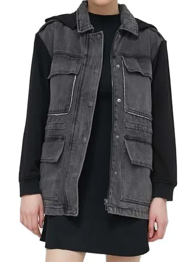 Desigual Rhinestone-trimmed Denim Jacket In Gray