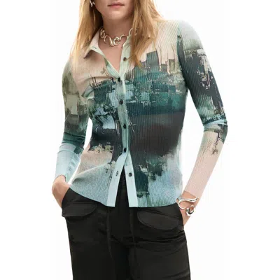 Desigual Rib Button-up Shirt In Multi
