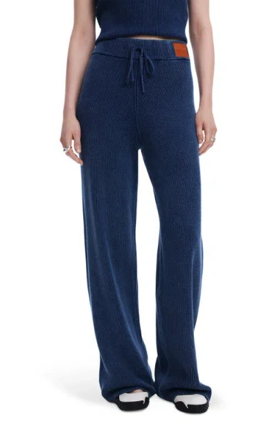 Desigual Rib Cotton Drawstring Pants In Blue