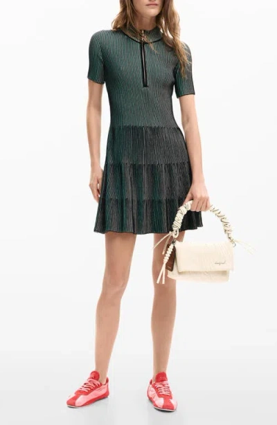 Desigual Rib Half Zip Minidress In Green