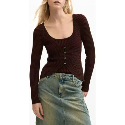 Desigual Rib Knit Cardigan In Brown