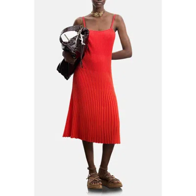 Desigual Rib Knit Spaghetti Strap Midi Dress In Red