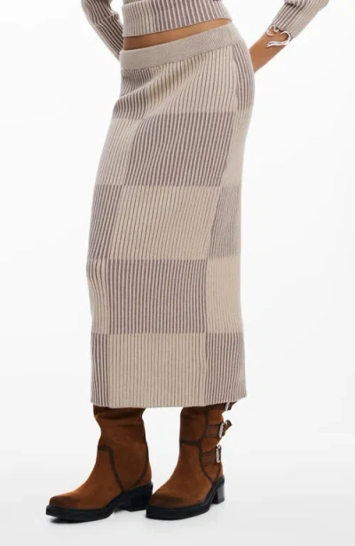 Desigual Rib Midi Skirt In Brown