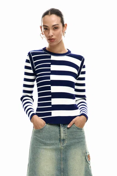 Desigual Rib Striped Sweater In Multi