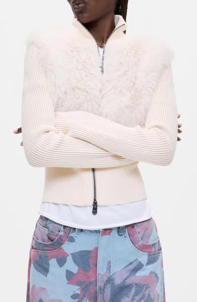 Desigual Ribbed Cropped Zipper Sweater In Multi