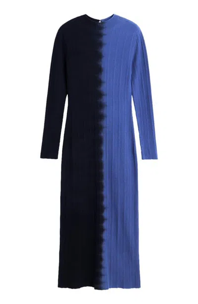 Desigual Ribbed Long Sleeve Midi Knit Dress In Blue