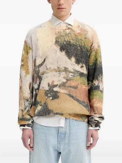 Desigual Ribbed Print Sweater In Neutral