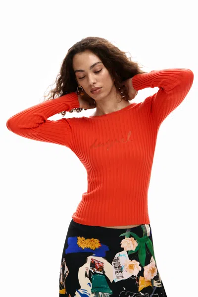 Desigual Ribbed T-shirt Logo In Red