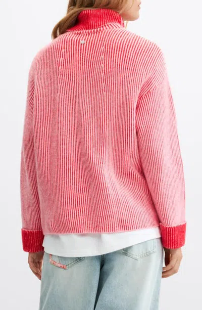 Desigual Ribbed Turtleneck Sweater In Pink