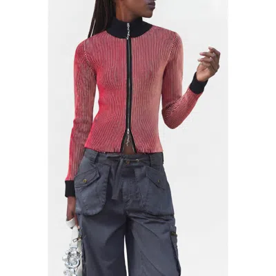 Desigual Ribbed Zip Sweater In Pink