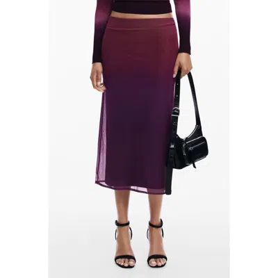 Desigual Ribbo Ombré Midi Skirt In Burgundy