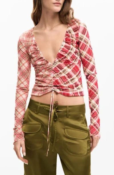 Desigual Ruched Front Long Sleeve Shirt In Red
