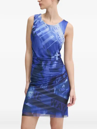 Desigual Ruched Graphic-print Mini Dress In Multi