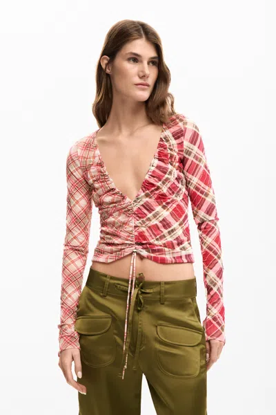 Desigual Ruched Neckline T-shirt In Red