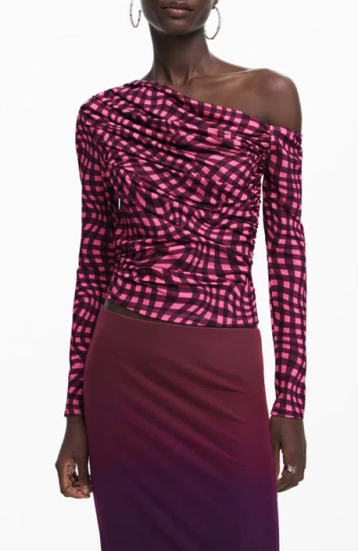 Desigual Ruched One-shoulder Top In Multi
