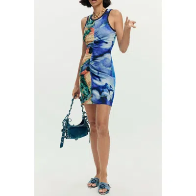 Desigual Ruched Sleeveless Midi Dress In Blue