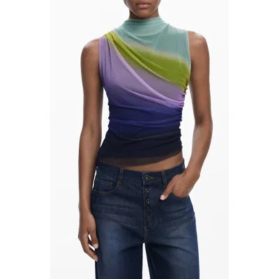 DESIGUAL DESIGUAL RUCHED SLEEVELESS MOCK NECK TOP