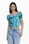 Desigual Ruffle Blouse In Green