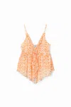Desigual Ruffle Cami Top In Orange