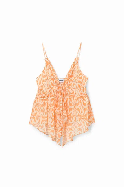 Desigual Ruffle Cami Top In Orange