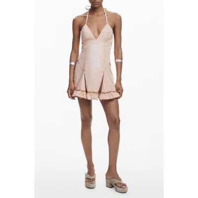 Desigual Ruffle Halter Cotton Minidress In Pink
