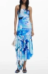 Desigual Ruffle Shirred Dress In Brown