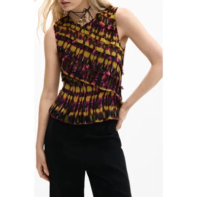 Desigual Ruffle Sleeveless Top In Green