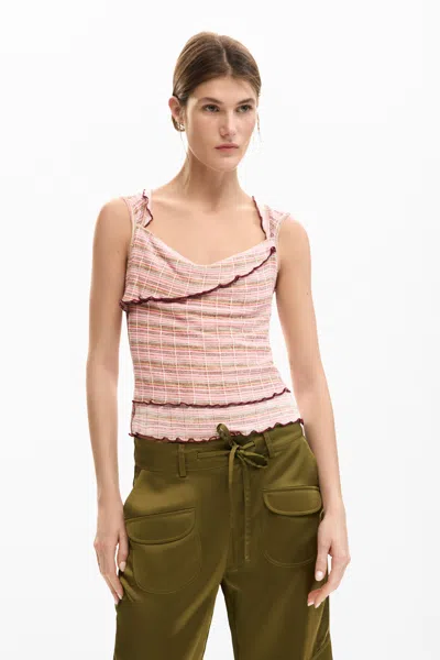 Desigual Ruffled T-shirt In Pink