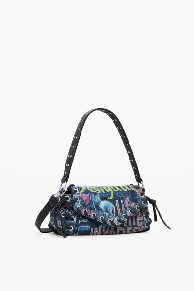 Desigual グラフィティデニムバッグs In Material Finishes
