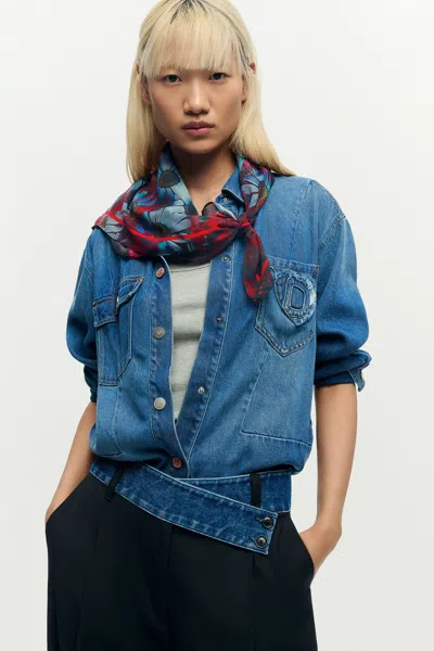 Desigual Scarf Hearts Daisies In Blue