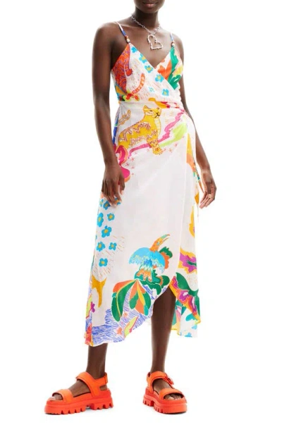 Desigual Selva Print Cover-up Wrap Dress In White