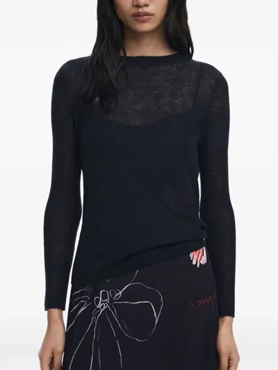 Desigual Semi-sheer Knit Sweater Dress (set Of Two) In Black