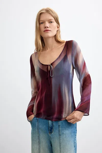 Desigual Sheer Long-sleeve Blouse In Brown