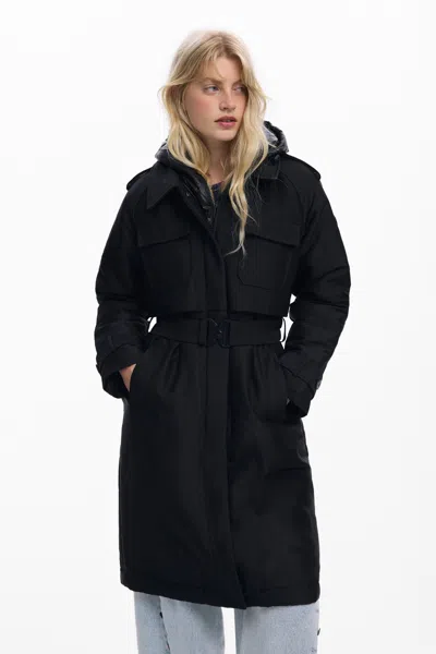 Desigual Shiny Padded Coat In Black