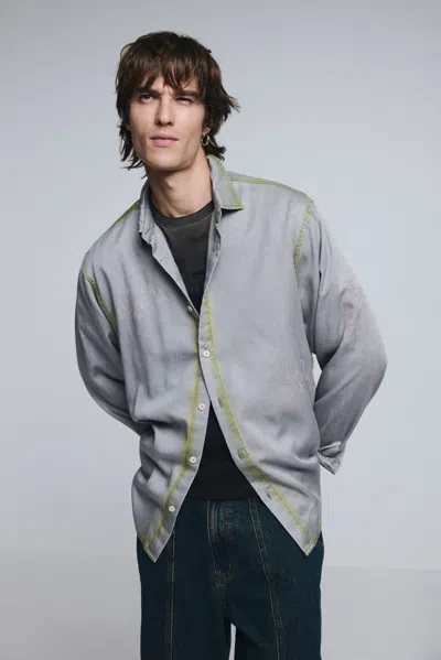 Desigual Shirt Lettering Worn Effect In Gray