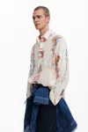 Desigual Abstract-print Pocket Shirt In White